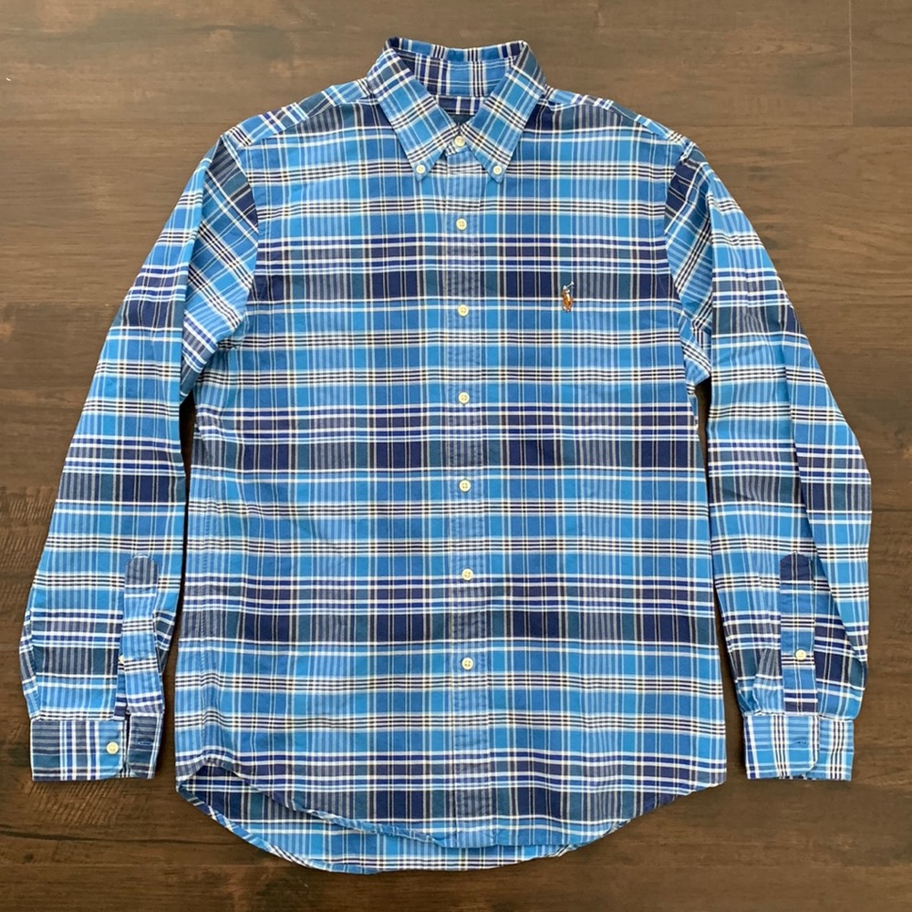 RALPH LAUREN BUTTON DOWN SHIRT STRIPES LOGO PLAID